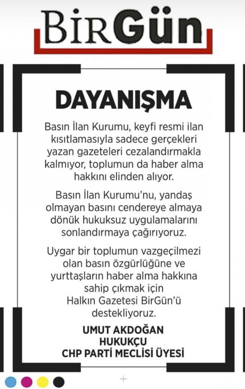 BİRGÜN GAZETESİ KEYFİ İLAN KISITLAMASINA DESTEK