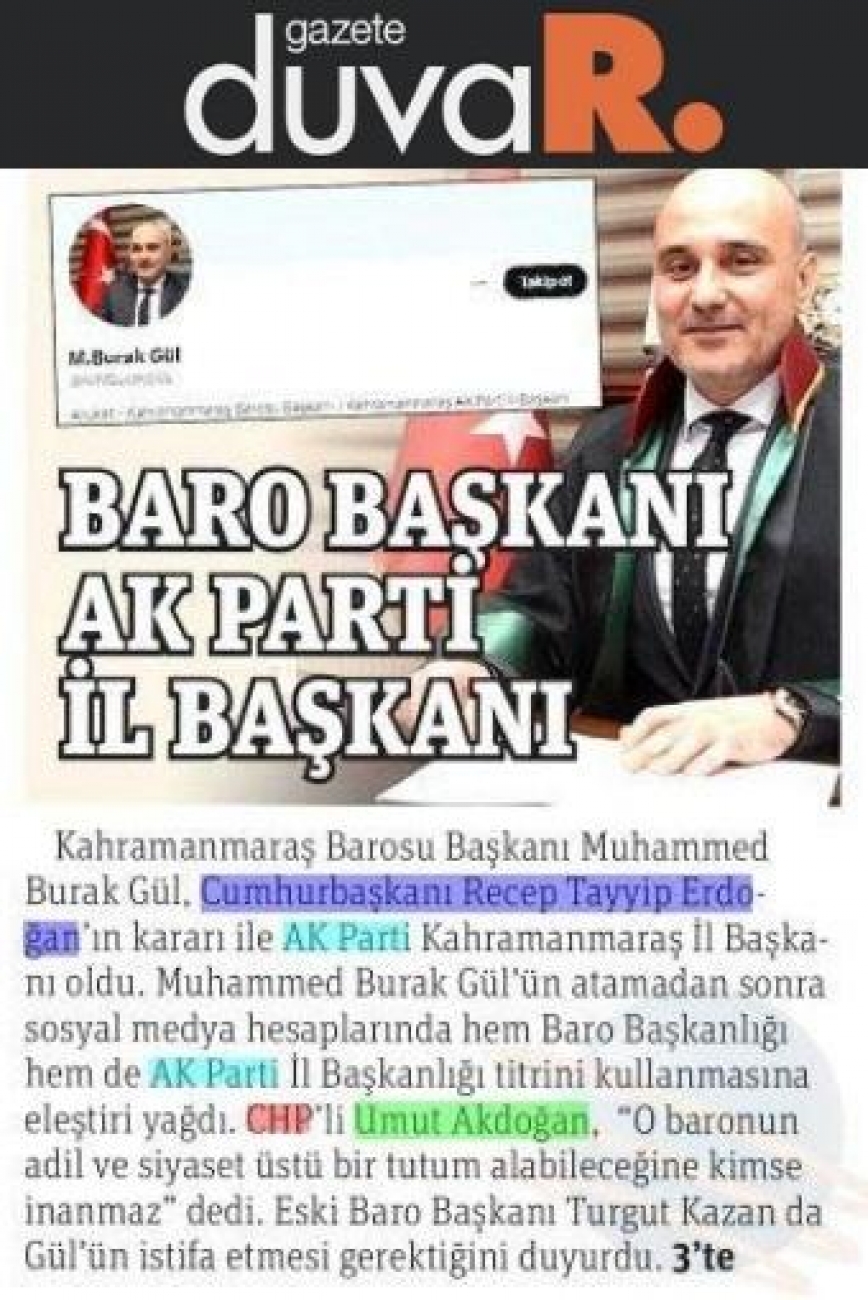 Baro Başkanı Ak Parti İl Başkanı