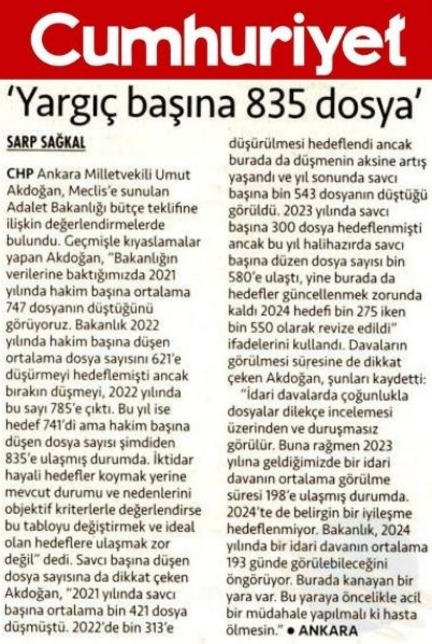 Yargıç başına, 835 dosya